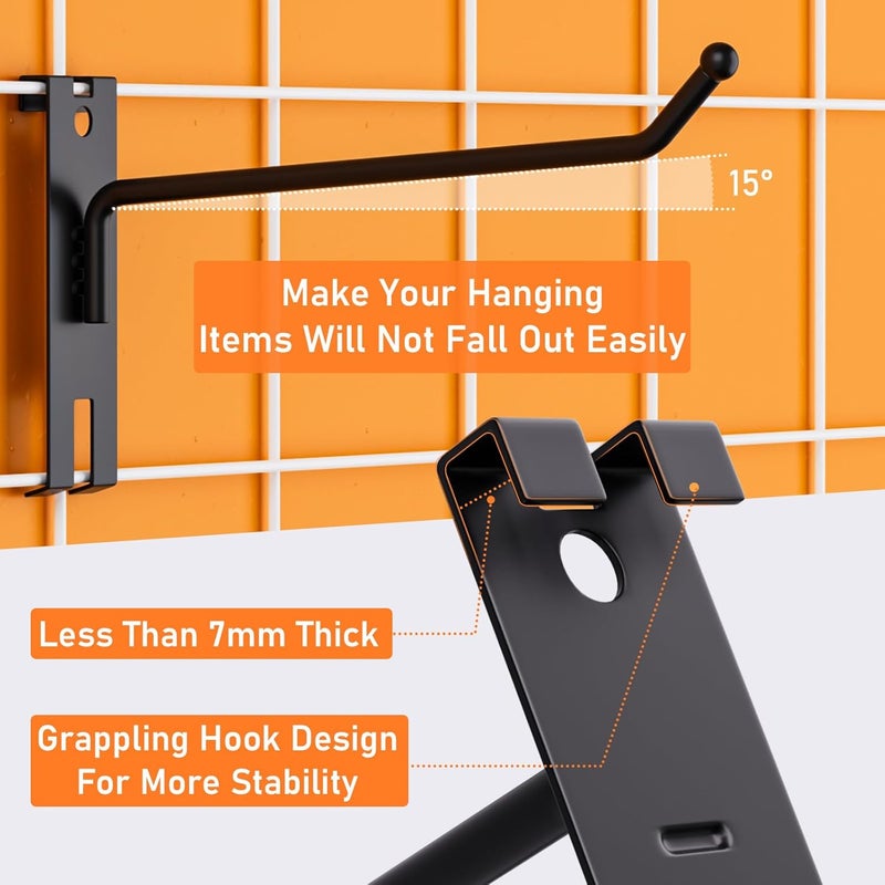 INCLY 4/6/8 Inch Gridwall Hooks, 60 Pack Heavy Duty Black Display Hooks for Grid Wall Panels, Grid Wall Accessory for Storage Display Clothes in Retail Shop Garage - Image 4